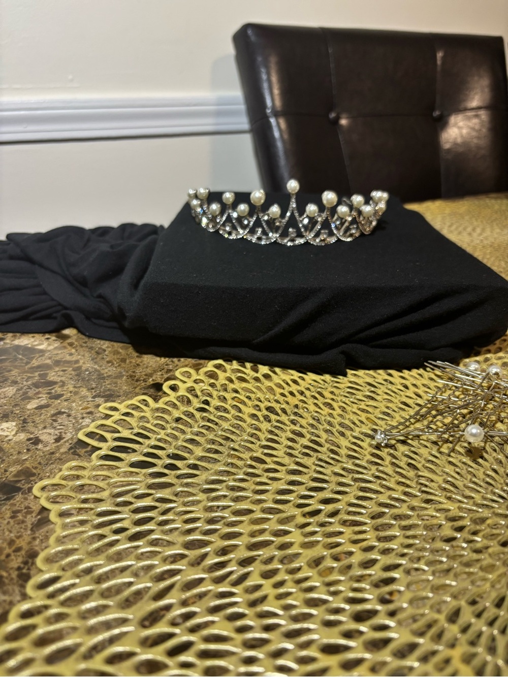 Pearl and Crystal Tiara Hair Crown - Silver Tone